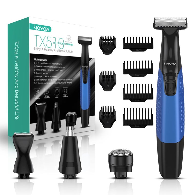VOYOR Beard Trimmer for Men Electric Razor, Nose Face Body Hair Trimmer with Adjustable Length Combs All in 1 Rechargeable Mens Grooming Kit Cordless Electric Shaver Wet/Dry TX510 (Blue) - Image 1
