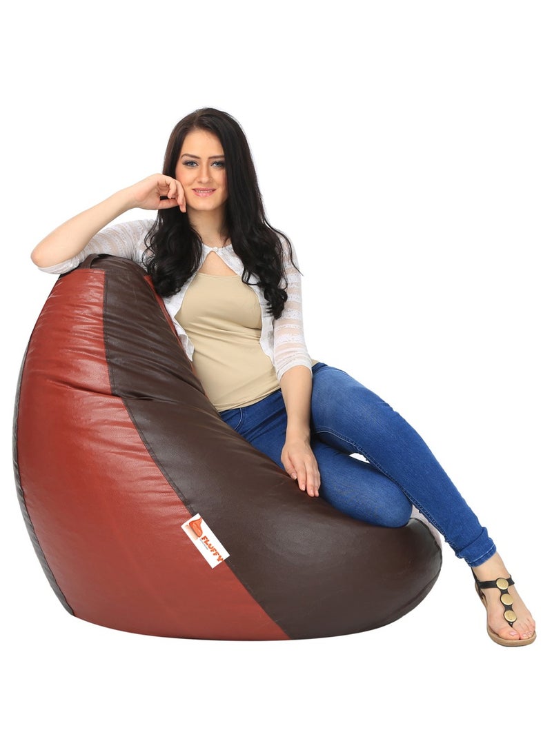 Fluffy Premium Leather Fabric Classic Brown & Black Bean Bag XXXL - Image 3