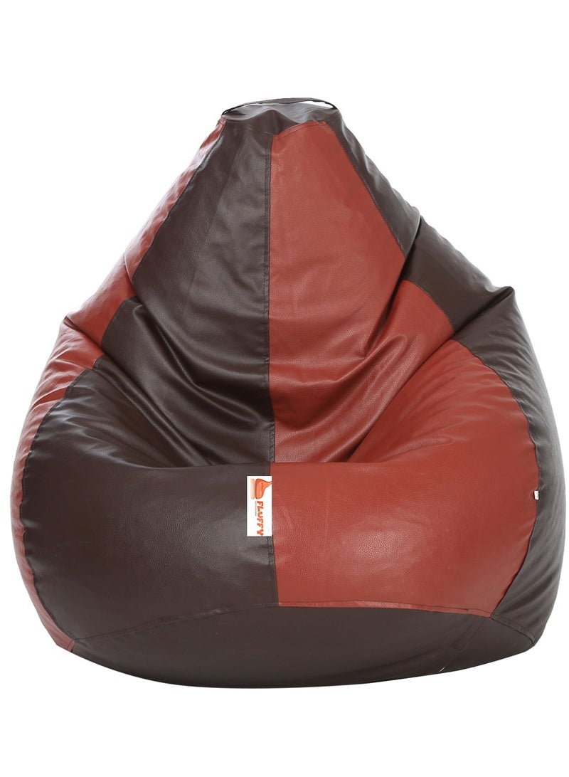 Fluffy Premium Leather Fabric Classic Brown & Black Bean Bag XXXL - Image 1
