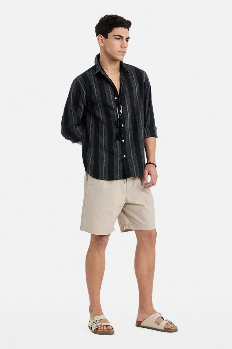 سنيتش Black Striped Long Sleeve Regular Fit Shirt