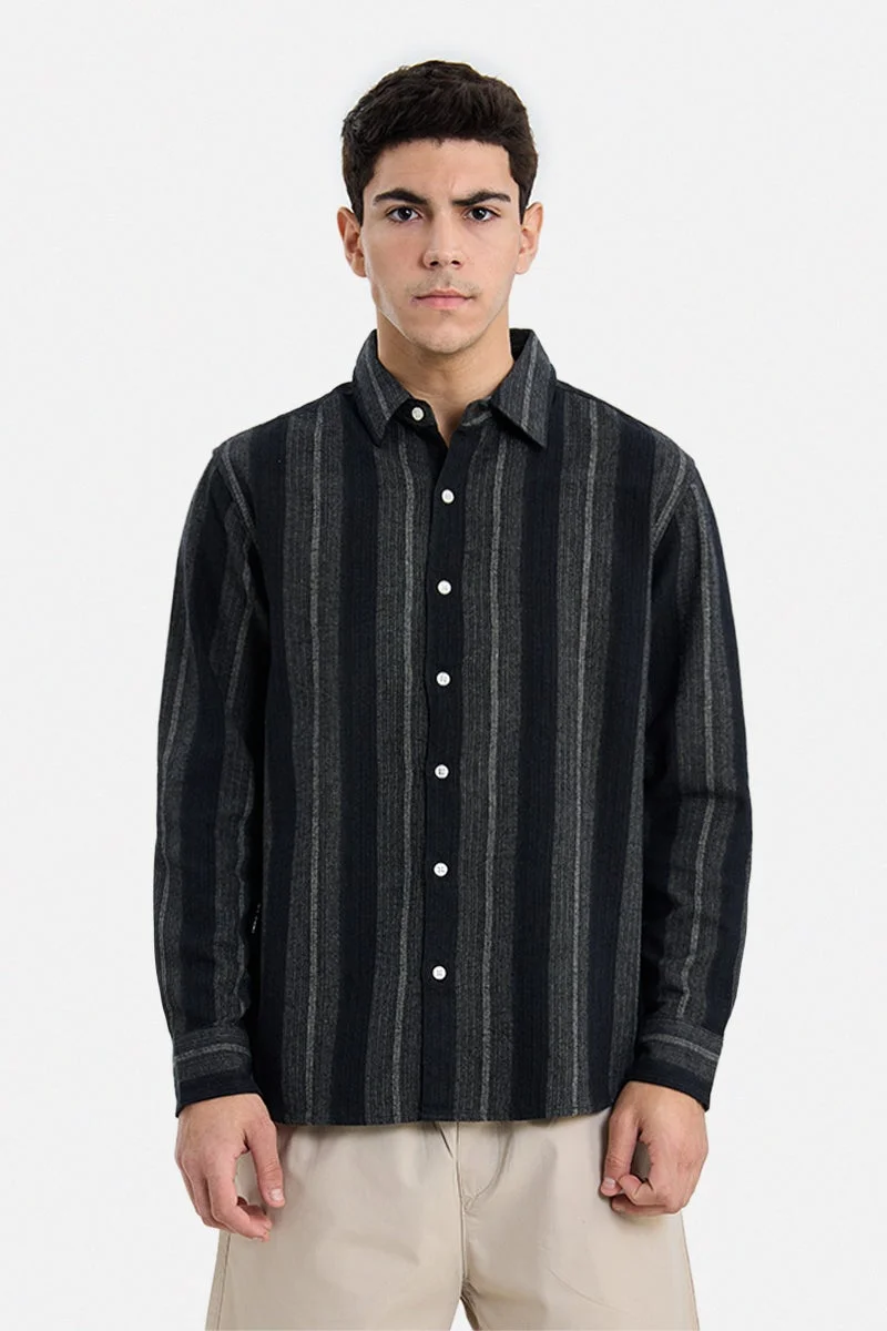 سنيتش Black Striped Long Sleeve Regular Fit Shirt