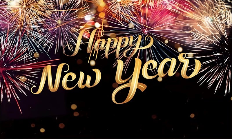 Backdropon Happy New Year Backdrop Fireworks Gold Bokeh Photo Background for Happy New Year Eve Party Banner Decor Christmas Eve Party Photography Studio Props Size 5Feet Height & 8Feet Width(5 * 8) - Image 1
