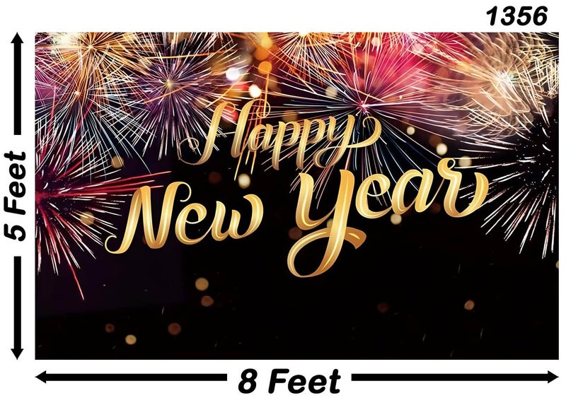 Backdropon Happy New Year Backdrop Fireworks Gold Bokeh Photo Background for Happy New Year Eve Party Banner Decor Christmas Eve Party Photography Studio Props Size 5Feet Height & 8Feet Width(5 * 8) - Image 3