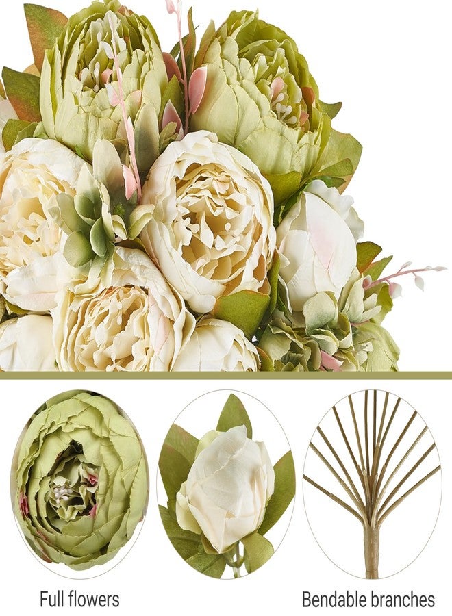 Mkono Peonies Artificial Flowers, 2 Packs 13 Stems Faux Peony Flowers Real Touch Fake Silk Bouquet for Arrangements Dining Table Centerpieces for Kitchen Bridal Wedding Party Decor (New Green) - Image 5