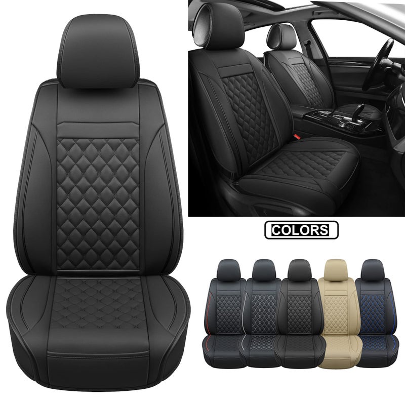 Vankerful Car Seat Covers Front Pair,Universal Fit for Most Cars,SUV,Sedans and Pick-up Trucks,Automotive Faux Leather Vehicle Cushion Covers(Front Pair,Black) - Image 2