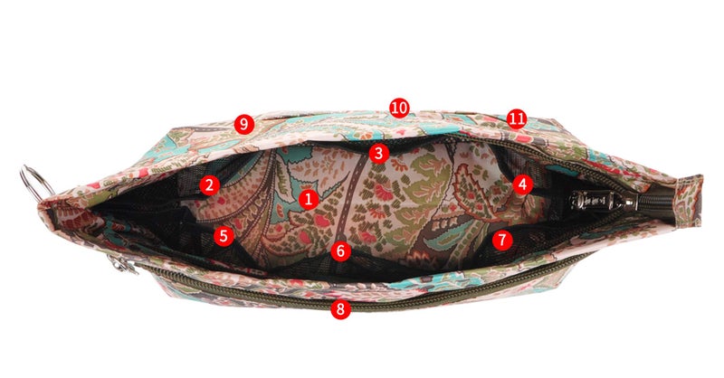 Vercord Purse Organizer Insert Bag Tote Handbags Pocketbook Inserts Organizers Zipper 11 Pockets Peacock Flower Medium - Image 3