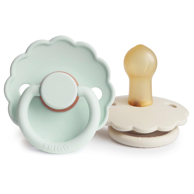 FRIGG Daisy Natural Rubber Baby Pacifier | Made in Denmark | BPA-Free (Seafoam/Cream, 0-6 Months) 2-Pack - Image 1