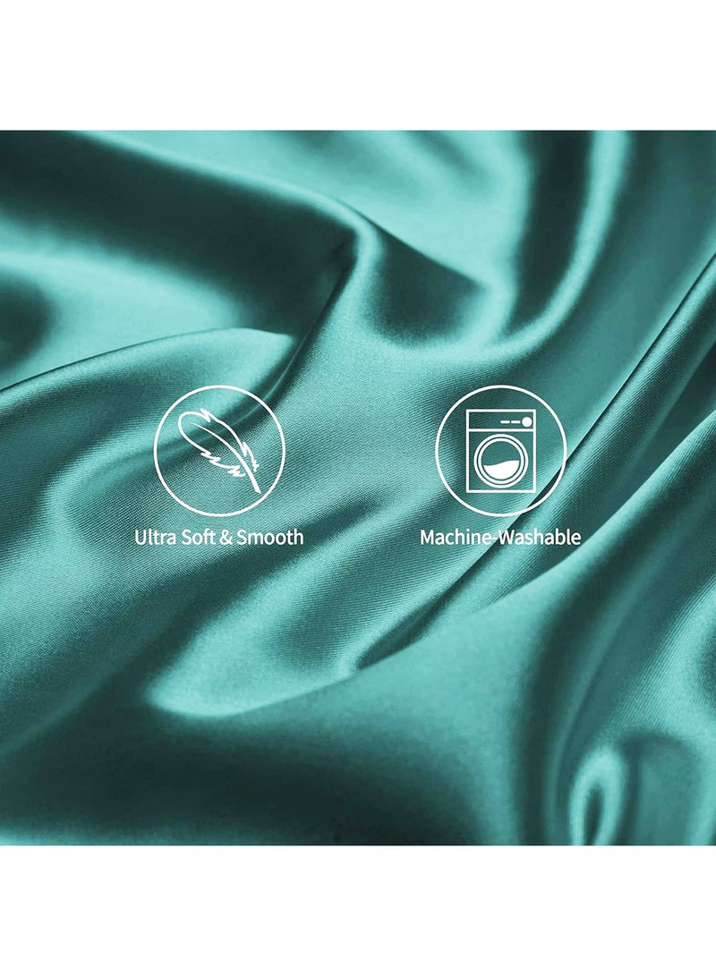 VITION Satin Silk Pillow Case Cover for Hair and Skin, Soft Breathable Smooth Both Sided Silk Pillow Cover Pair (King - 50 x 102cm - 2pcs - Teal) - Image 3