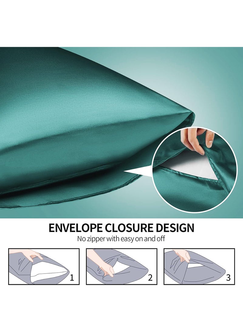 VITION Satin Silk Pillow Case Cover for Hair and Skin, Soft Breathable Smooth Both Sided Silk Pillow Cover Pair (King - 50 x 102cm - 2pcs - Teal) - Image 4