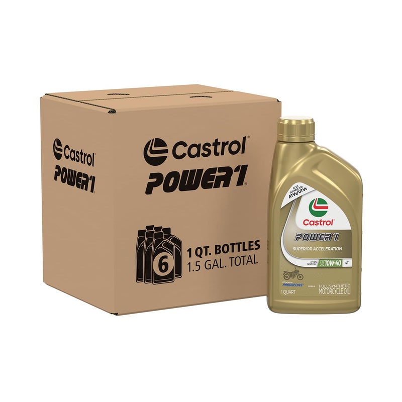 Castrol Power1 4T 10W40 Full Synthetic Motorcycle Oil 1 Quart Pack of 6