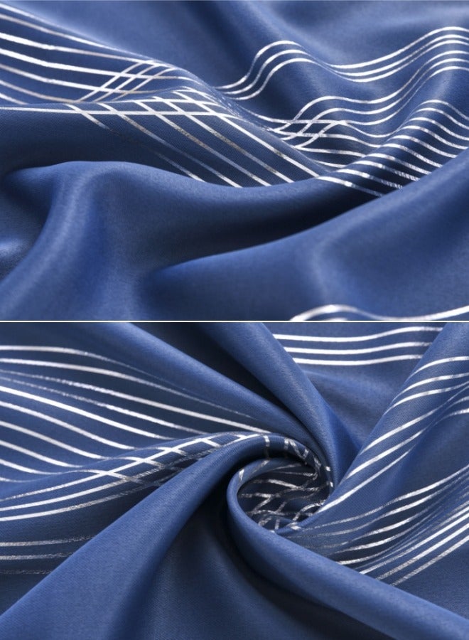 KYD Fabric Nation Curtain Light Blocking Curtains,  Silver Foil Print Thermal Insulated Room Privacy Insulated Liner Grommet Privacy Curtain Tiers 100*250cm Navy Blue - Image 5