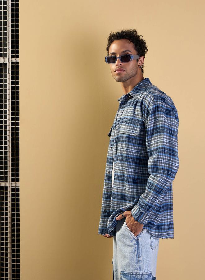 Mascln Sassafras Checked Oversized Shirt with Flap Pocket Detail - Image 3
