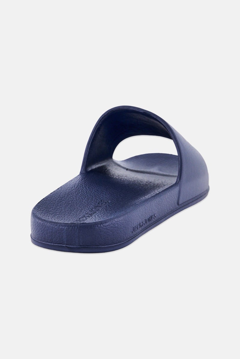 JACK & JONES Men Brand Logo Slip On Slides, Navy - Image 3