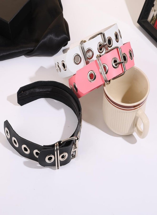 BaBakiak Gothic Punk Style Metal Buckle Headband for Women, Belt design Leather headband, 2-Piece Set Hair Accessories (White, Medium) - Image 3