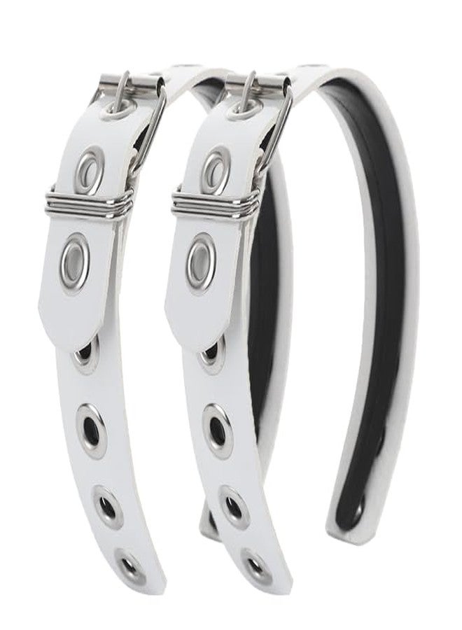 BaBakiak Gothic Punk Style Metal Buckle Headband for Women, Belt design Leather headband, 2-Piece Set Hair Accessories (White, Medium) - Image 1