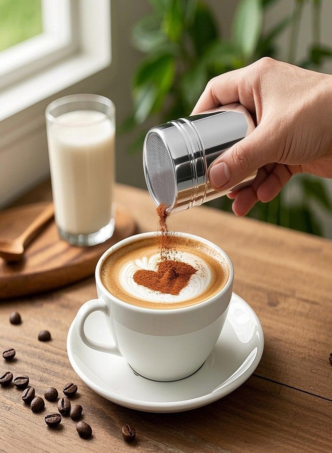 هانزغو مجموعة هانزجو لرش السكر البودرة، قطعتان من الفولاذ المقاوم للصدأ، مرشّة قرفة للمقاهي، شبكة دقيقة، مرشّات ملح وفلفل للمشروبات الغازية والكاكاو ونشا الذرة والتوابل، سعة 6 أونصات، مع غطاء. - Image 4