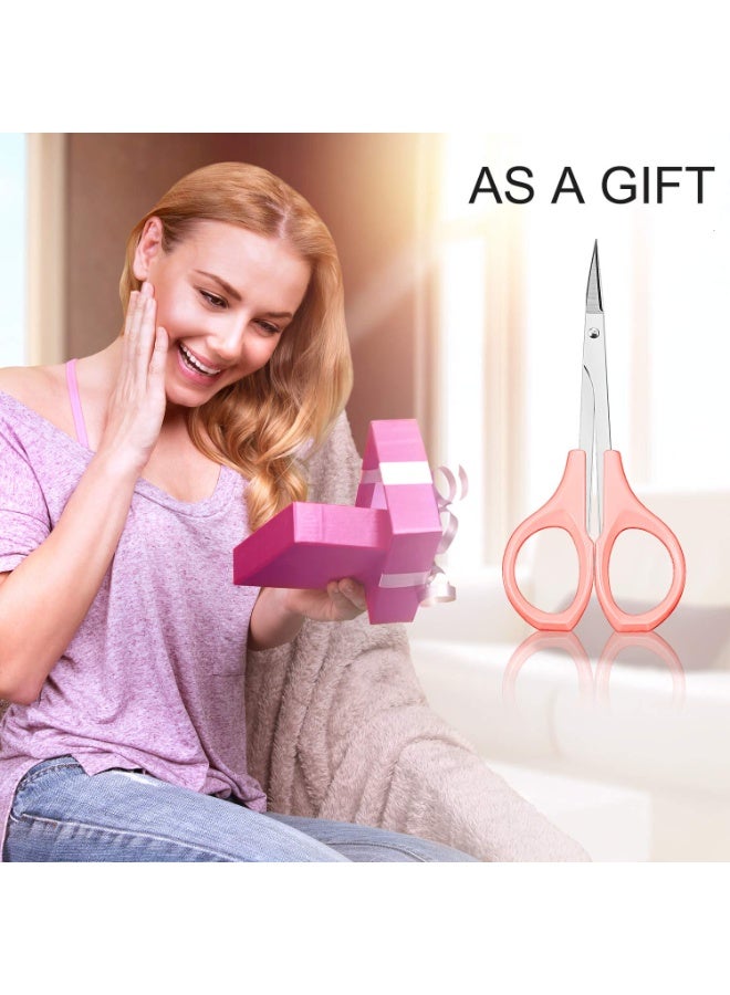 2 PCS Eyebrow Trimming Scissors with Cap, Stainless Steel Curved Edge Scissors, Multifunction Scissors for Facial Nose Hair Beard Grooming(Pink) - Image 4