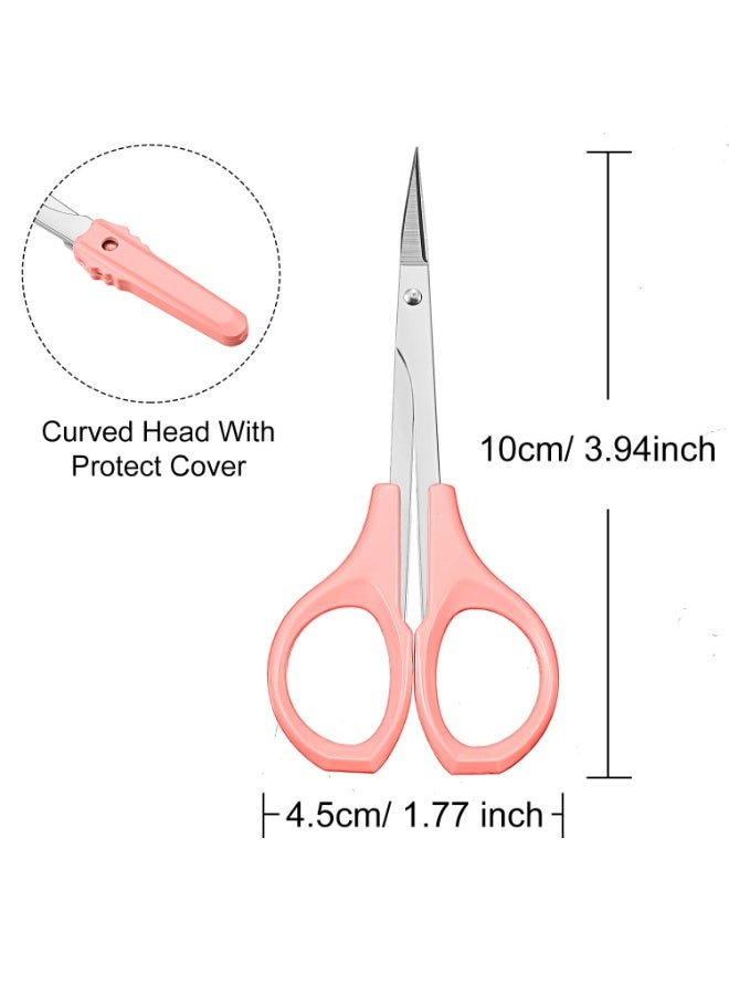 2 PCS Eyebrow Trimming Scissors with Cap, Stainless Steel Curved Edge Scissors, Multifunction Scissors for Facial Nose Hair Beard Grooming(Pink) - Image 2