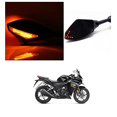PRIKNIK Rear View Mirrors With Led Turn Signal Arrow Design Amber Back Light and Mirror Arrow Light Compatible With H-onda CBR 250R - Image 4