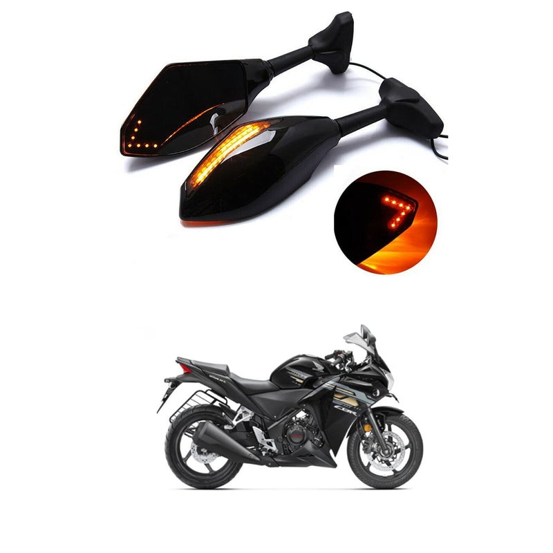 PRIKNIK Rear View Mirrors With Led Turn Signal Arrow Design Amber Back Light and Mirror Arrow Light Compatible With H-onda CBR 250R - Image 5