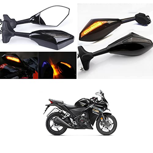 PRIKNIK Rear View Mirrors With Led Turn Signal Arrow Design Amber Back Light and Mirror Arrow Light Compatible With H-onda CBR 250R - Image 3