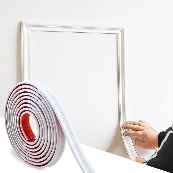 PEEL AND STICK WALL PANELS, SELF-ADHESIVE WALL MOULDING KIT, 0.9" X 3M TPE TRIM FOR CHAIR RAIL, WALL PROTECTION, DIY HOME DECORATION, NO TOOLS, DAMAGE FREE INSTAL - Image 2