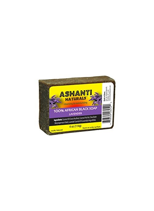 Ashanti Naturals - Ashanti Naturals Authentic African Black Soap Bar - African Black Soap Face Wash Acne Soap Bar, Natural African Black Soap Body Wash, Black Soap African Shea Butter for Smooth Skin (Lavender, 4 oz) - Image 1