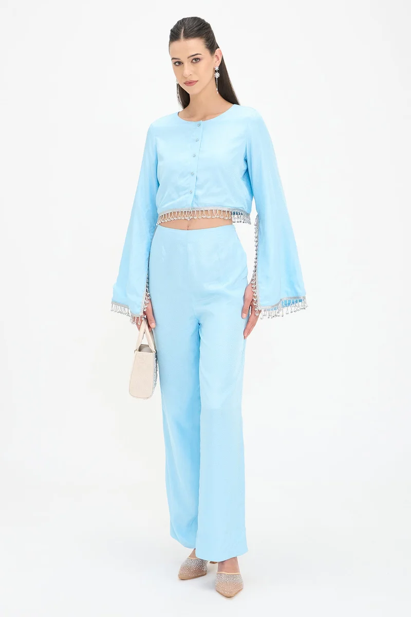 فيرجيو Self Design Viscose Hollywood Wide Leg Pant for Women