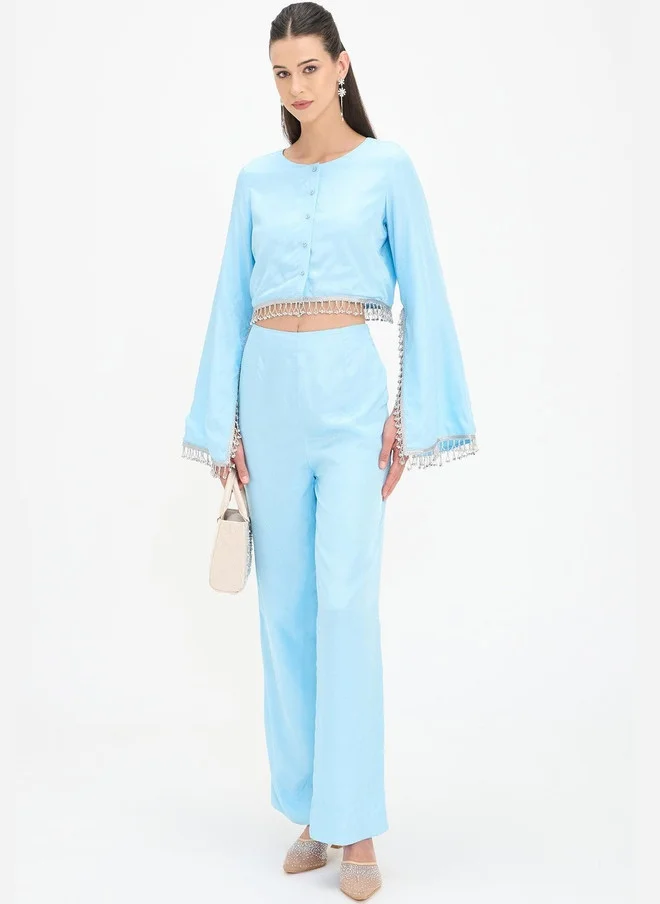 فيرجيو Ice Blue Wide Leg Trousers for Women with Functional Pockets