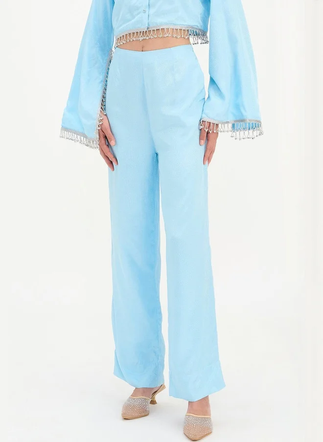 فيرجيو Ice Blue Wide Leg Trousers for Women with Functional Pockets