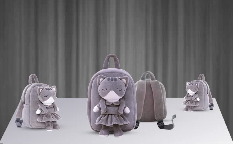 Frantic Kids Soft Cartoon Animal Travelling School Bag Soft Plush Standard Backpack S Boys Girls Baby For 2 To 5 Years Baby/Boys/Girls Nursery, Preschool, Picnic(Fullbodygreycat),10 Litres - Image 5