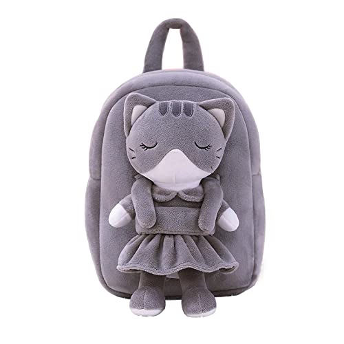 Frantic Kids Soft Cartoon Animal Travelling School Bag Soft Plush Standard Backpack S Boys Girls Baby For 2 To 5 Years Baby/Boys/Girls Nursery, Preschool, Picnic(Fullbodygreycat),10 Litres - Image 1