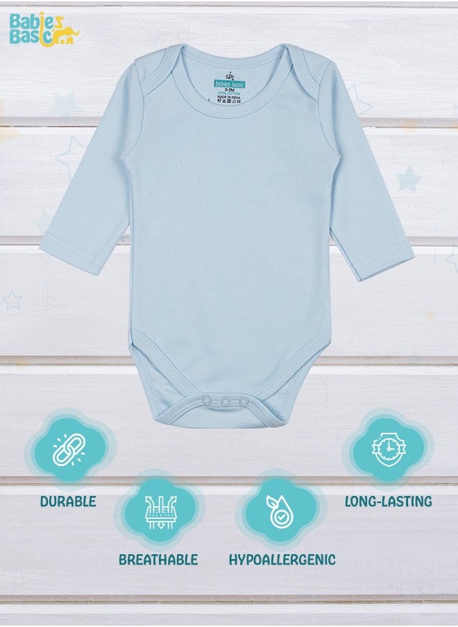 Babies Basic - 100% Super Soft Cotton, Long Sleeves Romper/Bodysuit, For New Born To 24Months, Set Of 3 - Blue, Brown, Orange - Image 1