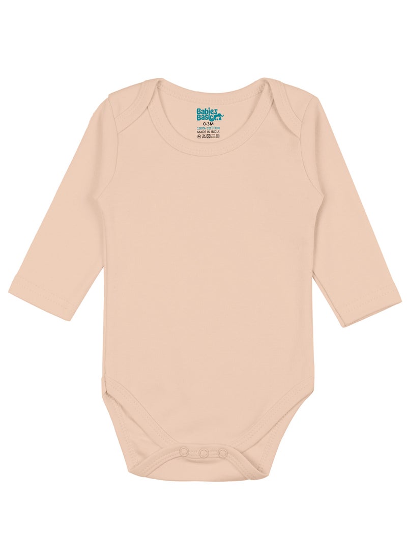 Babies Basic - 100% Super Soft Cotton, Long Sleeves Romper/Bodysuit, For New Born To 24Months, Set Of 3 - Blue, Brown, Orange - Image 1