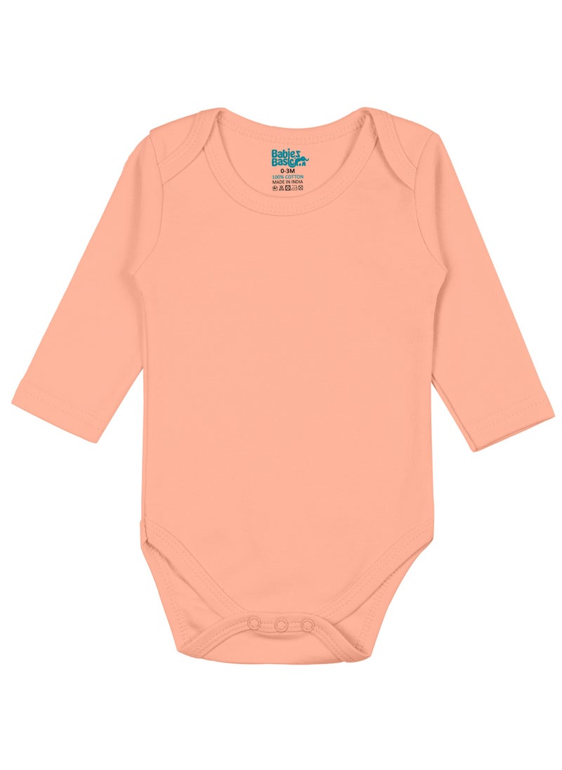 Babies Basic - 100% Super Soft Cotton, Long Sleeves Romper/Bodysuit, For New Born To 24Months, Set Of 3 - Blue, Brown, Orange - Image 1