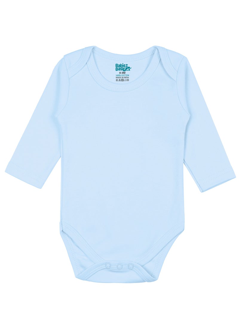 Babies Basic - 100% Super Soft Cotton, Long Sleeves Romper/Bodysuit, For New Born To 24Months, Set Of 3 - Blue, Brown, Orange - Image 1