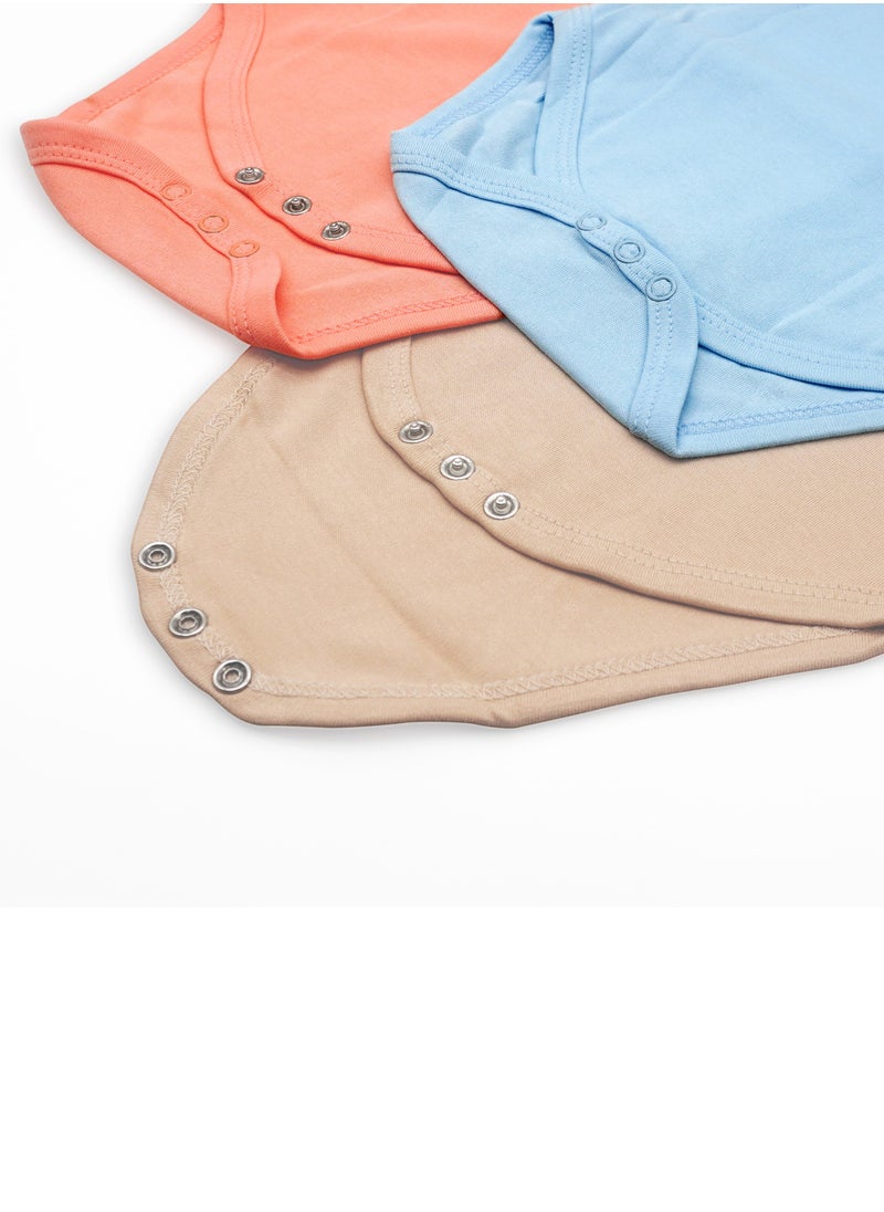 Babies Basic - 100% Super Soft Cotton, Long Sleeves Romper/Bodysuit, For New Born To 24Months, Set Of 3 - Blue, Brown, Orange - Image 1