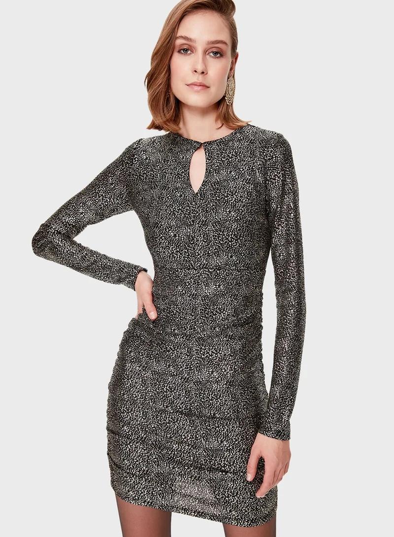 trendyol Keyhole Neck Printed Dress