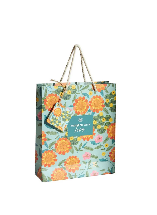 Chumbak Marigold Gift Bag with Tag, Teal