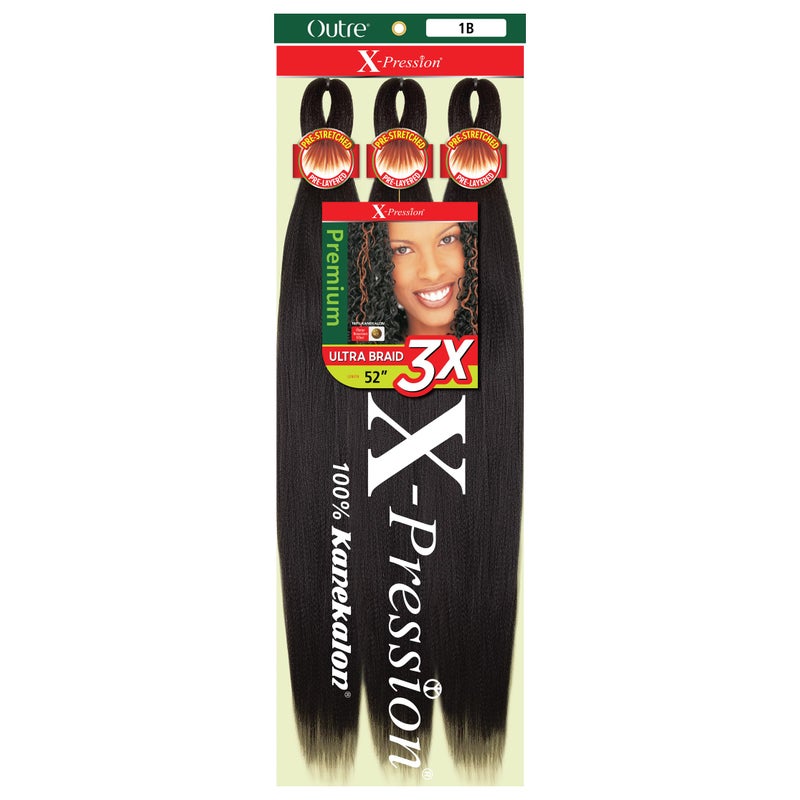 Outre X-Pression Braid - Pre Stretched Braid 52" 3X (5 Pack, OFF BLACK 1B) - Image 1