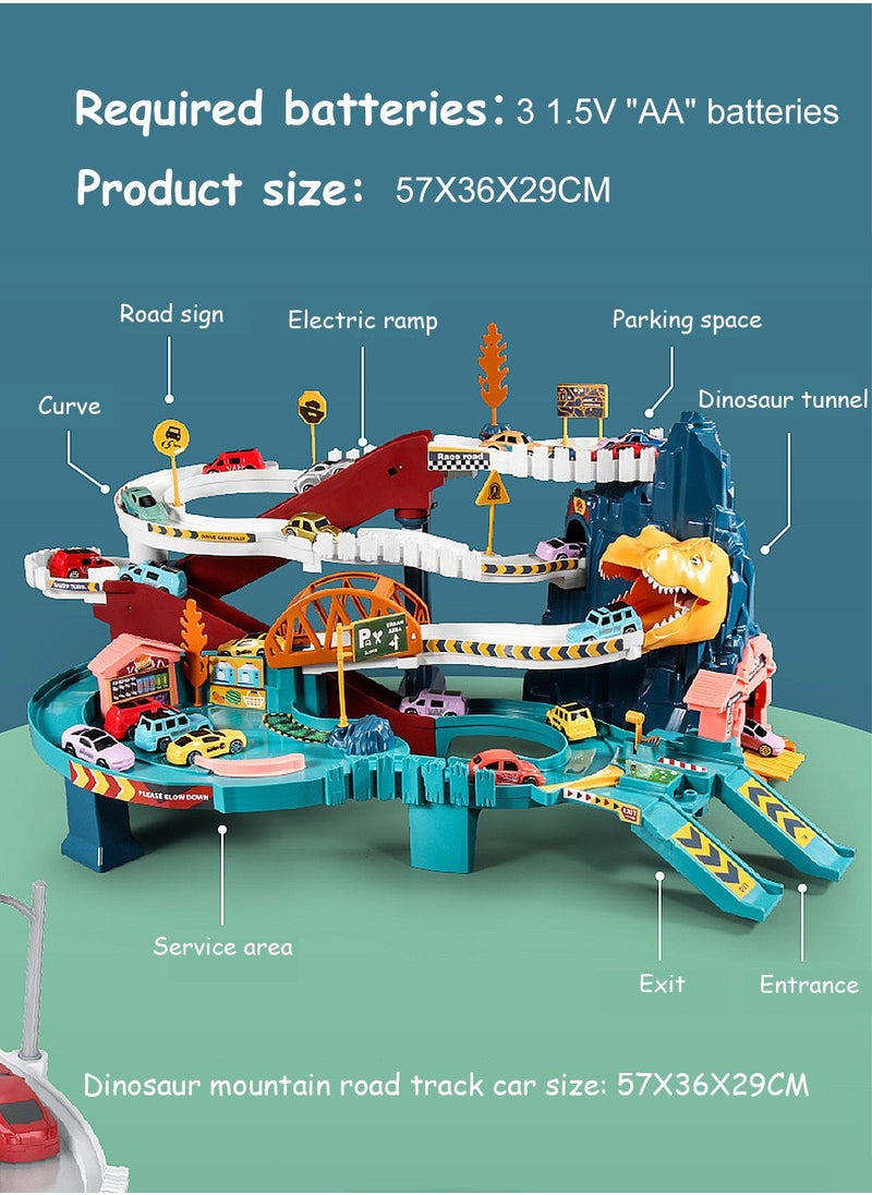 MaBaby - Toy Car Ramp Track Set with 4 Mini Cars with Map and Track, Dinosaur Rolling Hill Car Track for Kids, Preschool and Birthday Gift for Boys Girls 3+Years - Image 1