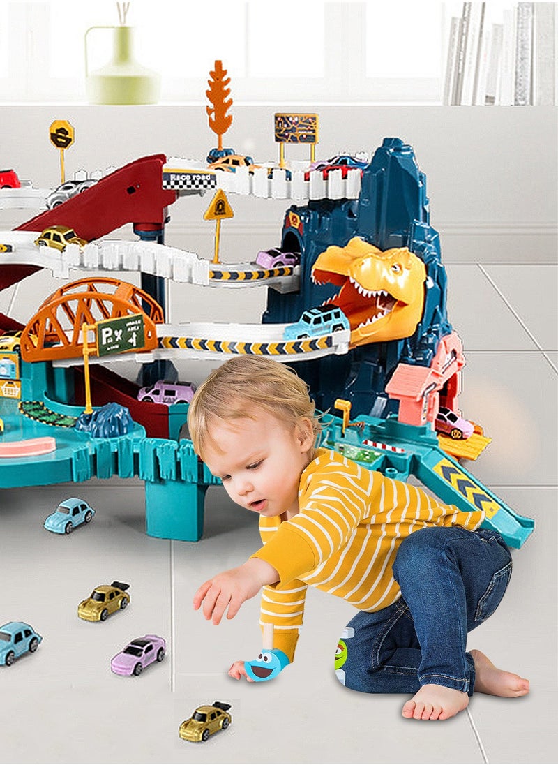 MaBaby - Toy Car Ramp Track Set with 4 Mini Cars with Map and Track, Dinosaur Rolling Hill Car Track for Kids, Preschool and Birthday Gift for Boys Girls 3+Years - Image 1