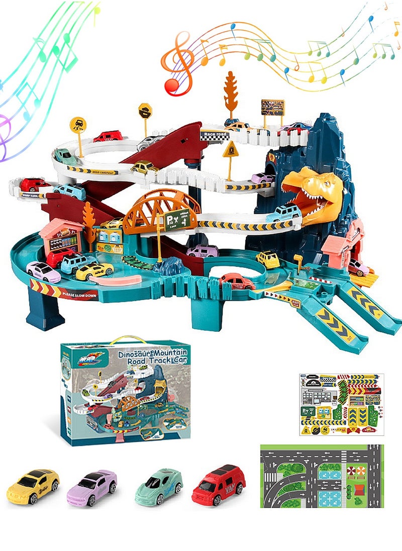 MaBaby - Toy Car Ramp Track Set with 4 Mini Cars with Map and Track, Dinosaur Rolling Hill Car Track for Kids, Preschool and Birthday Gift for Boys Girls 3+Years - Image 1