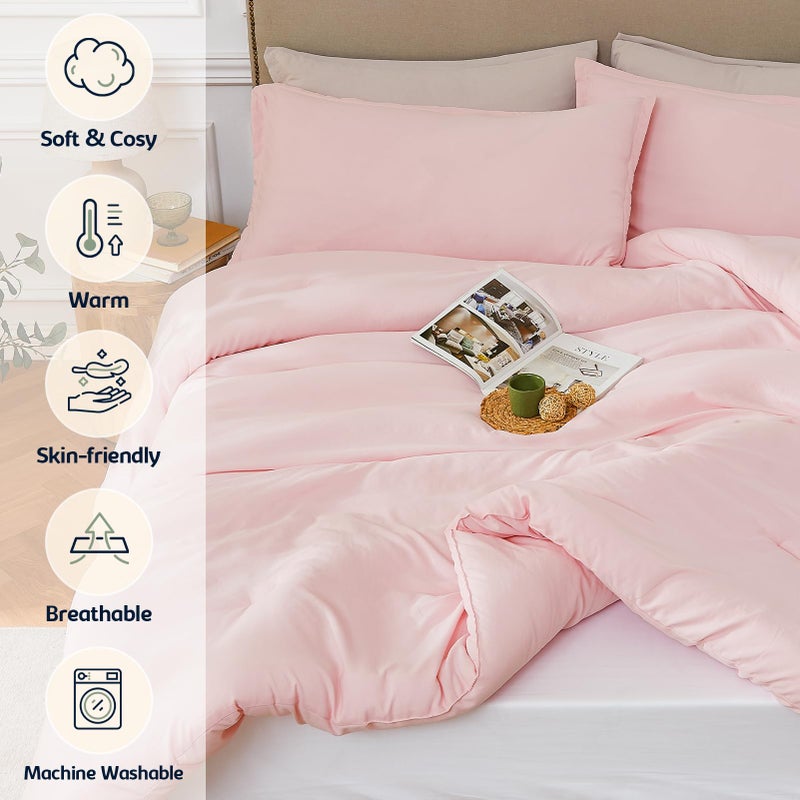 Quataly Full Comforter Sets Blushpink,3PCS Soft Lightweight Breathable Bedding Comforter Sets for All Season, Full Size(82''Ã—86'' Comforter & 2 Pillowcases) - Image 2