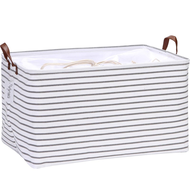 Hinwo 70L Extra Large Storage Bins Closet Organizers and Storage Foldable Clothes Storage Baskets with Handles Containers for Clothing Blanket Comforters Toys Bedding Gray Stripe