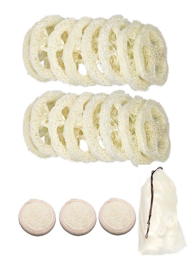 ENLAYER 50Pcs Natural Loofah Slice of 1.96inch, Reusable Natural Loofah Cuts for Cleaner Sponge Scrubber, Facial Soap Holder and DIY Customize Soap Tools, with 3Pcs Exfoliating Loofah Pad and 1 Storage Bag - Image 1