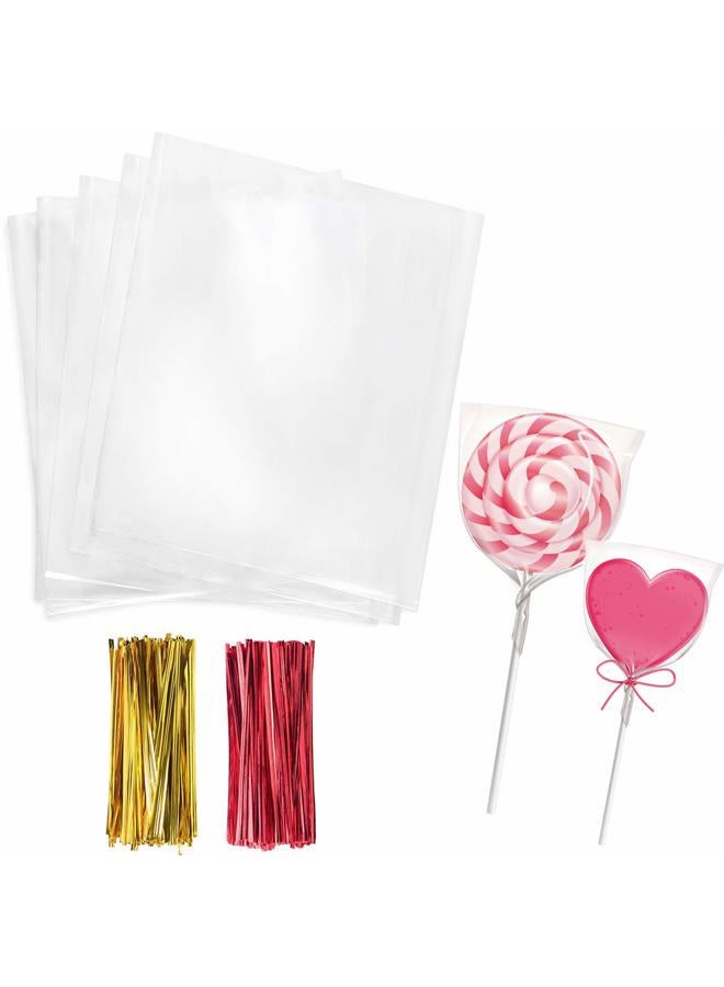 Morepack Cello Cellophane Treat Bags,200 PCS 3x5 Inches Clear Cake Pop Lollipop Bags with Twist Ties - Image 1
