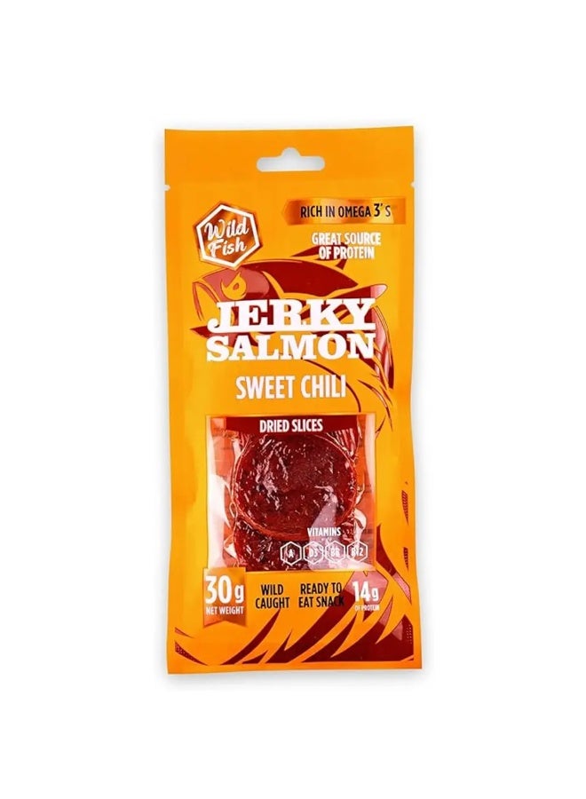 Jerky Salmon Sweet Chili 30g – High Protein Seafood Snack, Wild-Caught Pink Salmon, Ready-to-Eat Dried Fish Snack