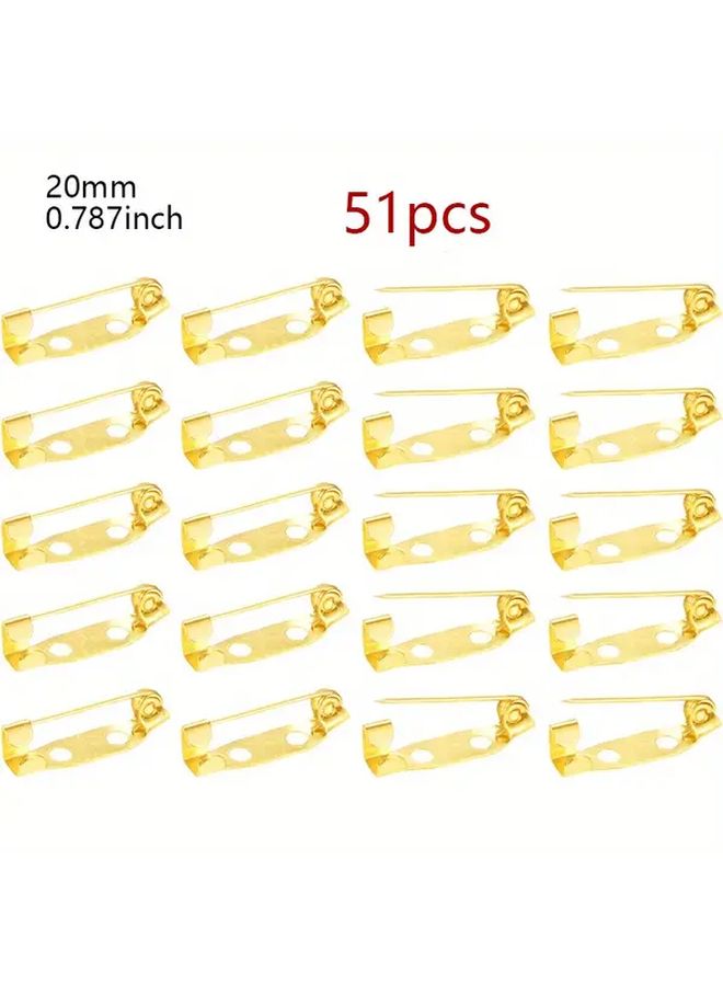 51 Pcs Golden Metal Safety Pins With Hole Badge Strap For DIY Crafts And Sewing Supplies - Image 1