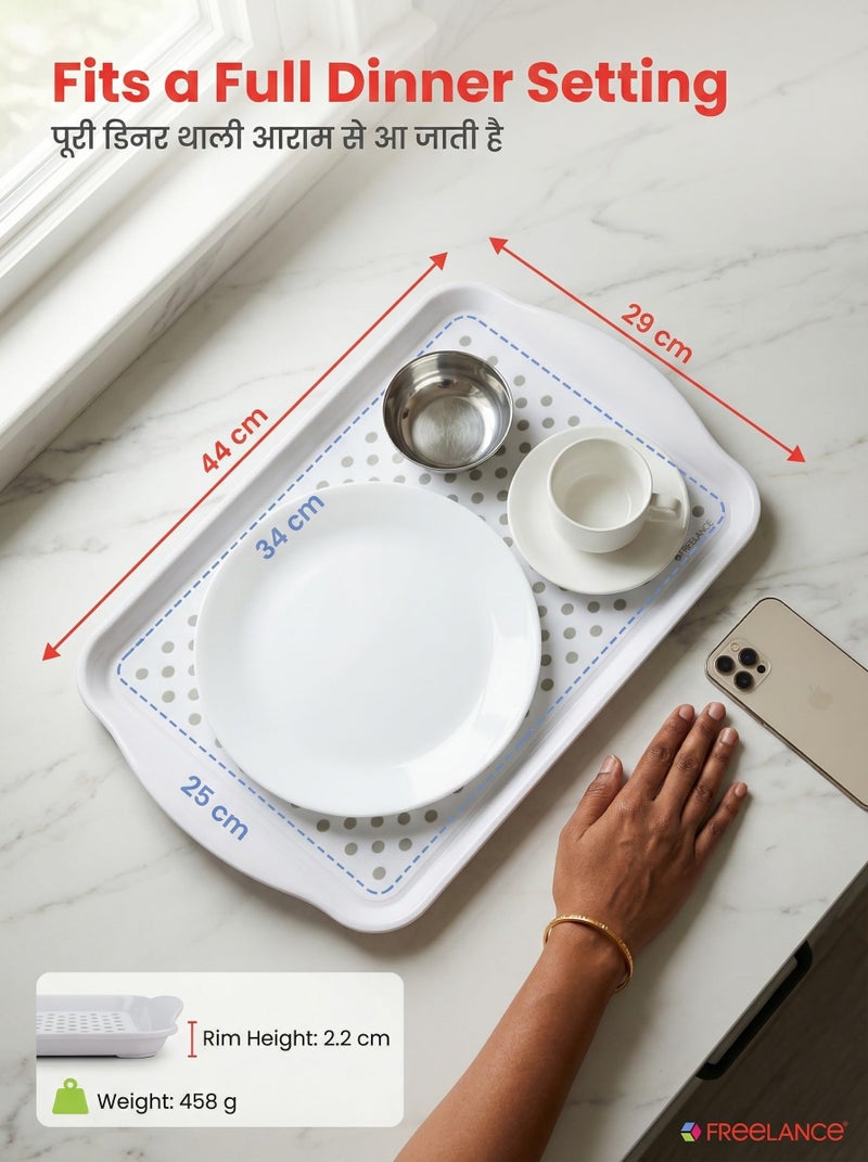 Freelance Anti Slip Serving Tray, 44x29 cm, White | FDA-Approved BPA-Free Polypropylene, Non-Slip Rubber Both Sides, Break-Resistant Lap Tray for Breakfast, Tea, Elderly Care – Since 1986 - Image 2